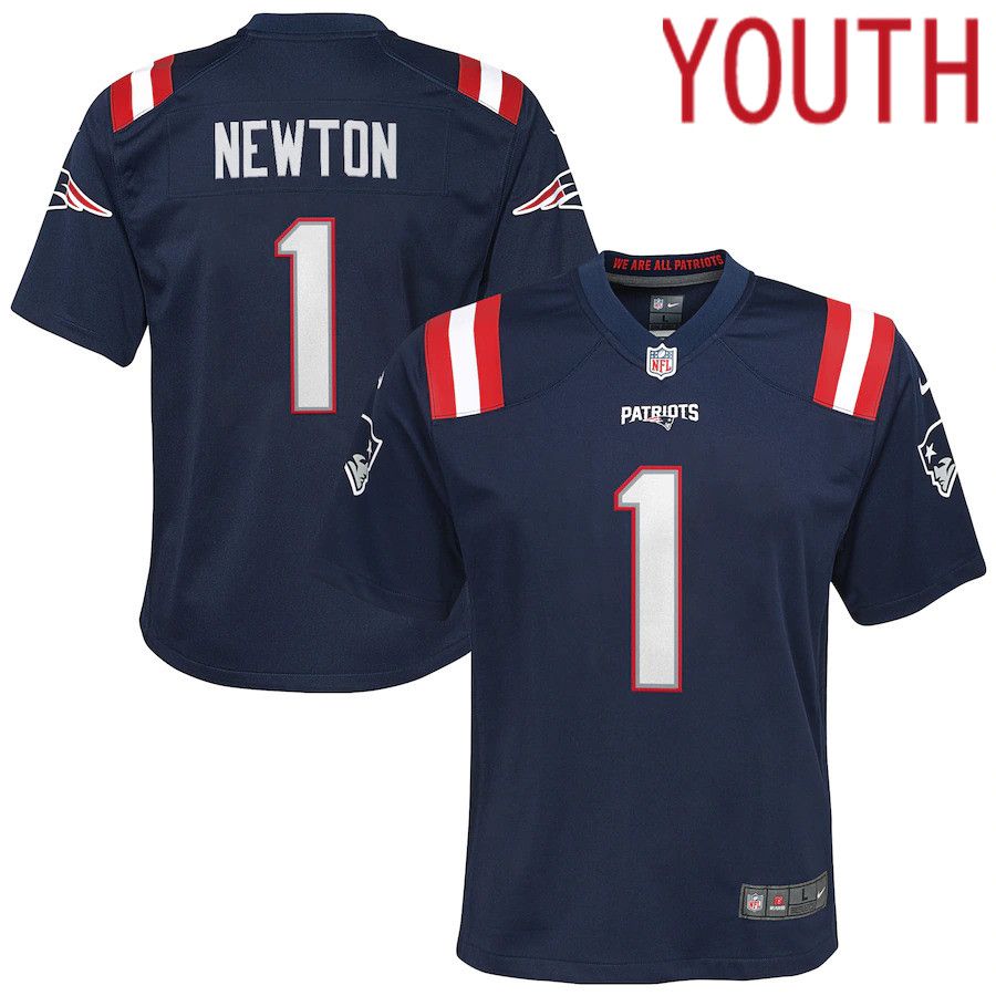 Youth New England Patriots #1 Cam Newton Nike Navy Game NFL Jersey